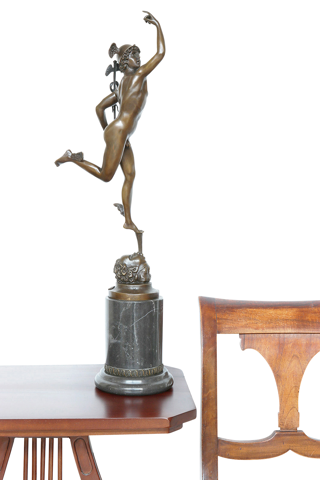BR-108_Tisch Bronzeskulptur Skulptur Hermes Merkur nach Giambologna Figur Antik-Stil ReplikBronzeskulptur Skulptur Hermes Merkur nach Giambologna Figur Antik-Stil Replik