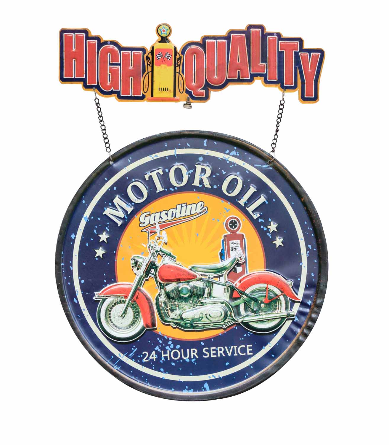 332-008-1 Blechschild Gasoline Motor Oil Motorrad Schild 49cm Wanddekoration Antik-Stil
