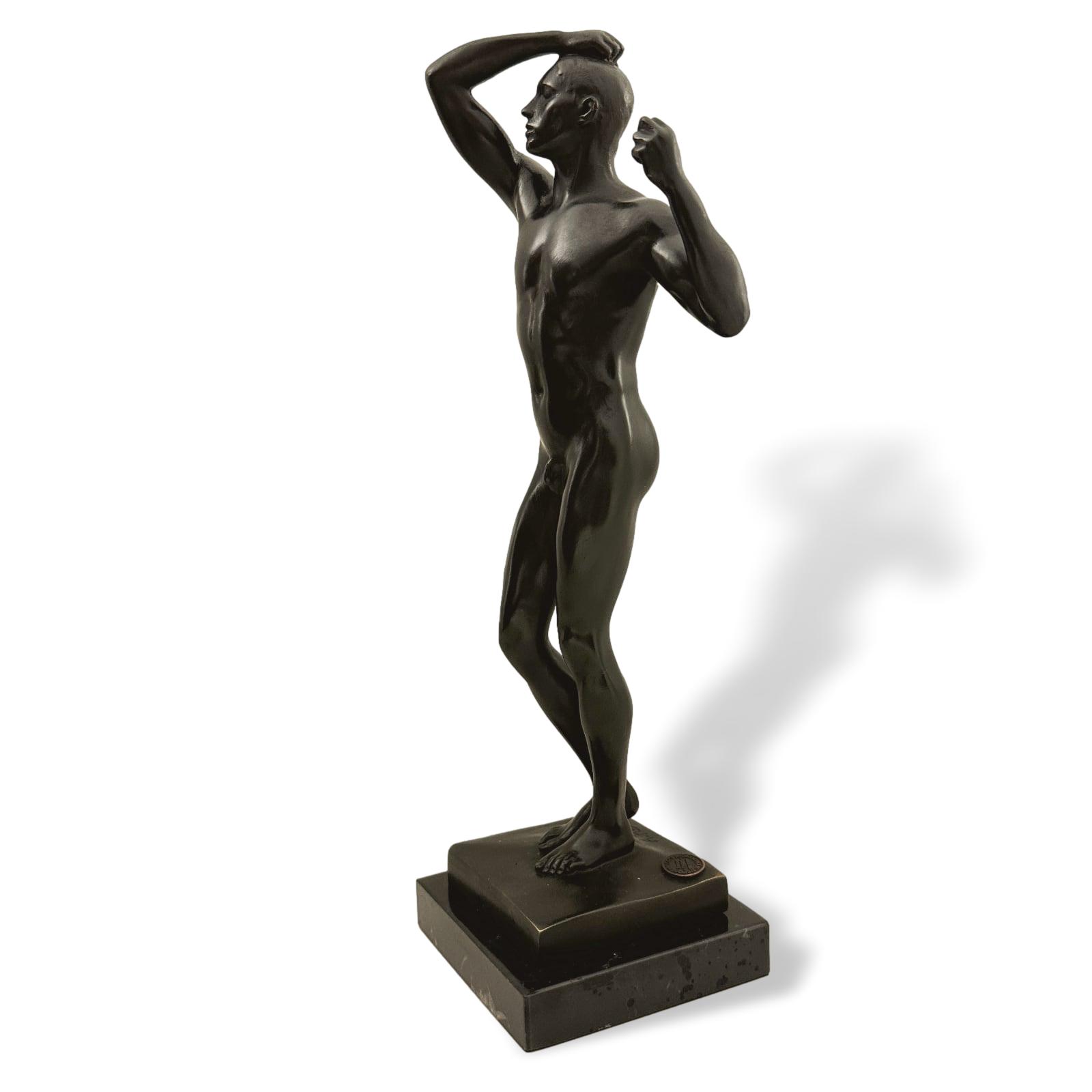 Bronzeskulptur Kopie nach Rodin Adam Garten Eden Replik Bronzefigur Akt 32cm