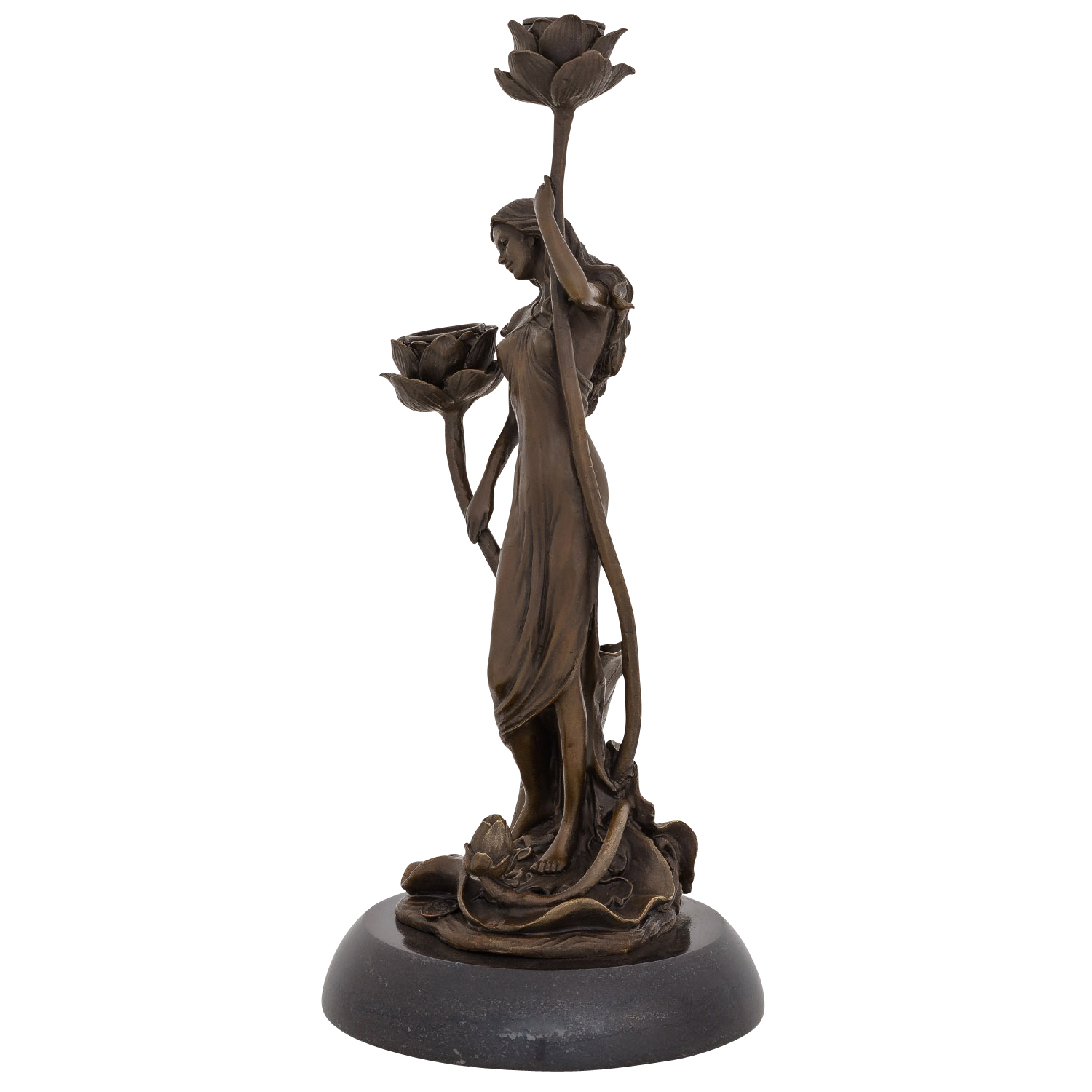 TM-51-5 Kerzenständer Bronzeskulptur Frau Rose im Antik-Stil Bronze Figur Statue 35cm