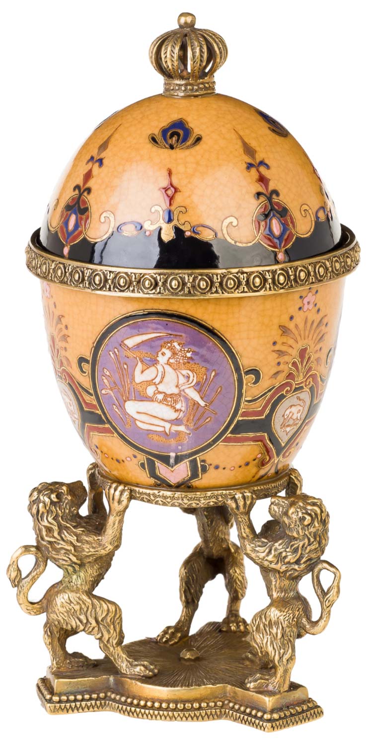 BB-53-04 Schmuck Ei Dose Löwe Porzellan Messing Antik-Stil - 26cm