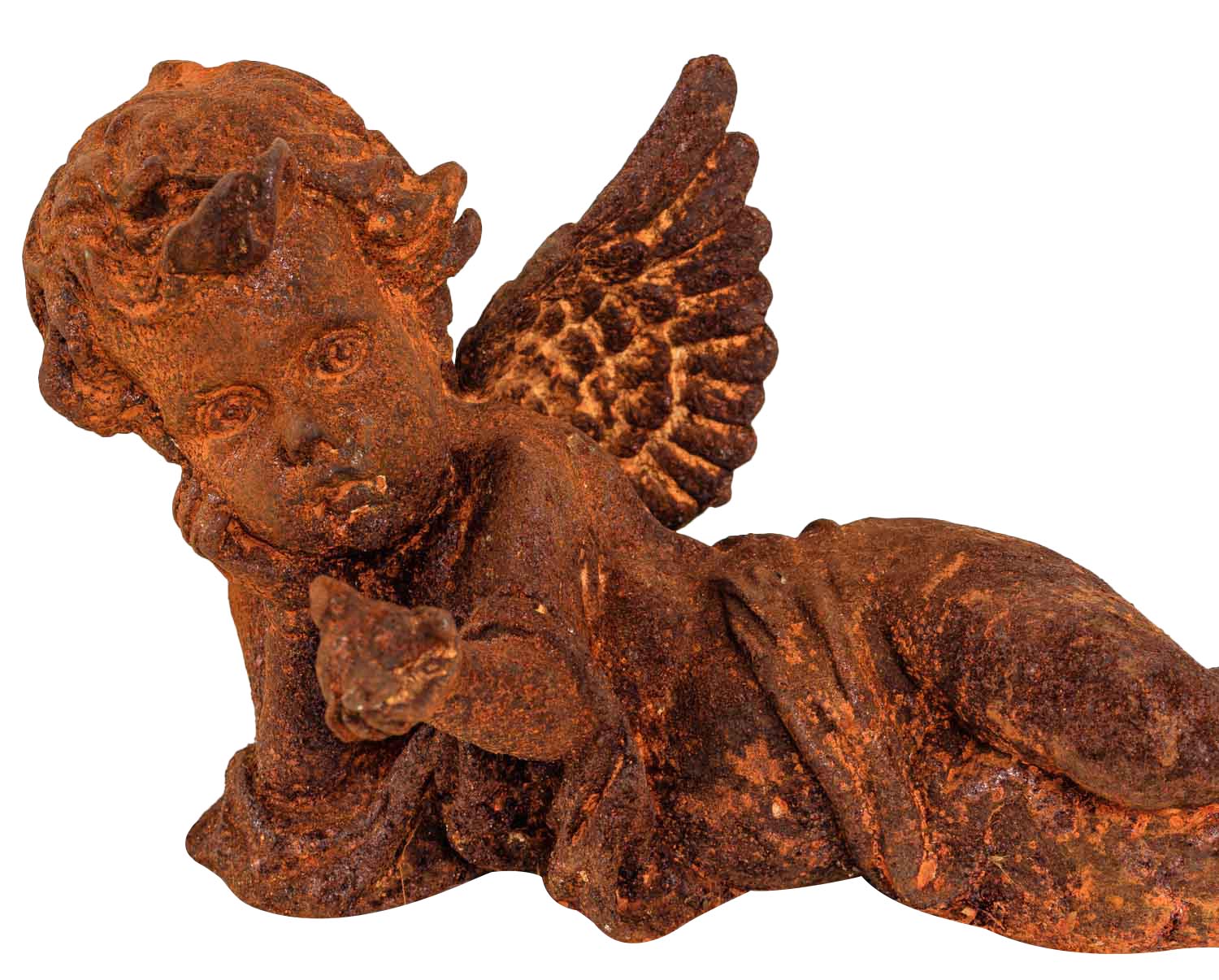 aubaho-FNG04-R-7 Gartenskulptur Engel liegend Eisen Garten rost Eisenfigur Skulptur Antik-Stil
