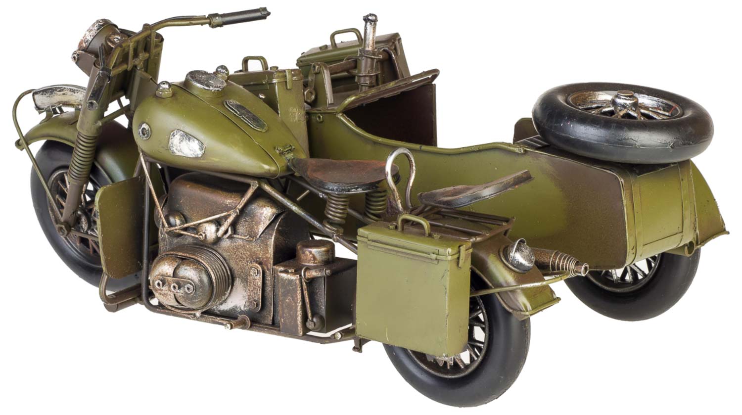 BL-20-03 Modell Motorradgespann Blech Metall Motorrad Gespann Oldtimer Antik-Stil 36cm