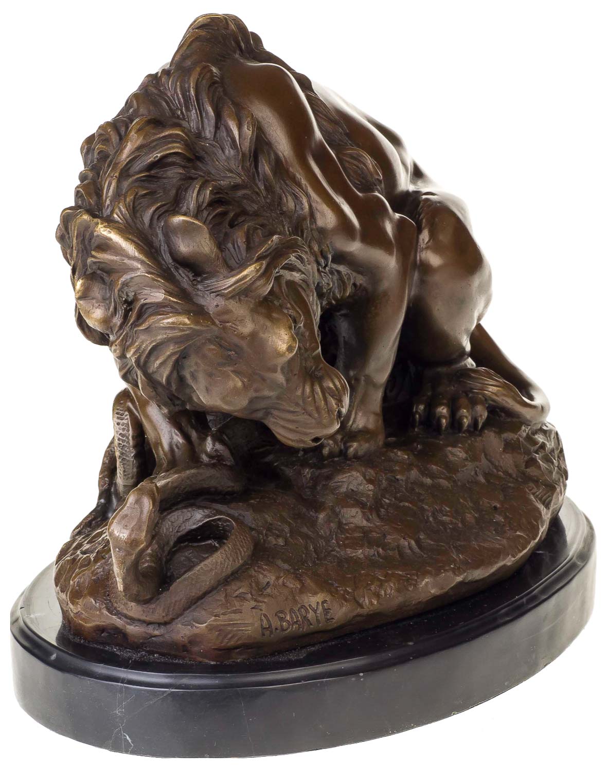 BR-4-02 Bronzeskulptur Bronze Figur Statue Löwe Schlange nach Barye im Antik-Stil Replik