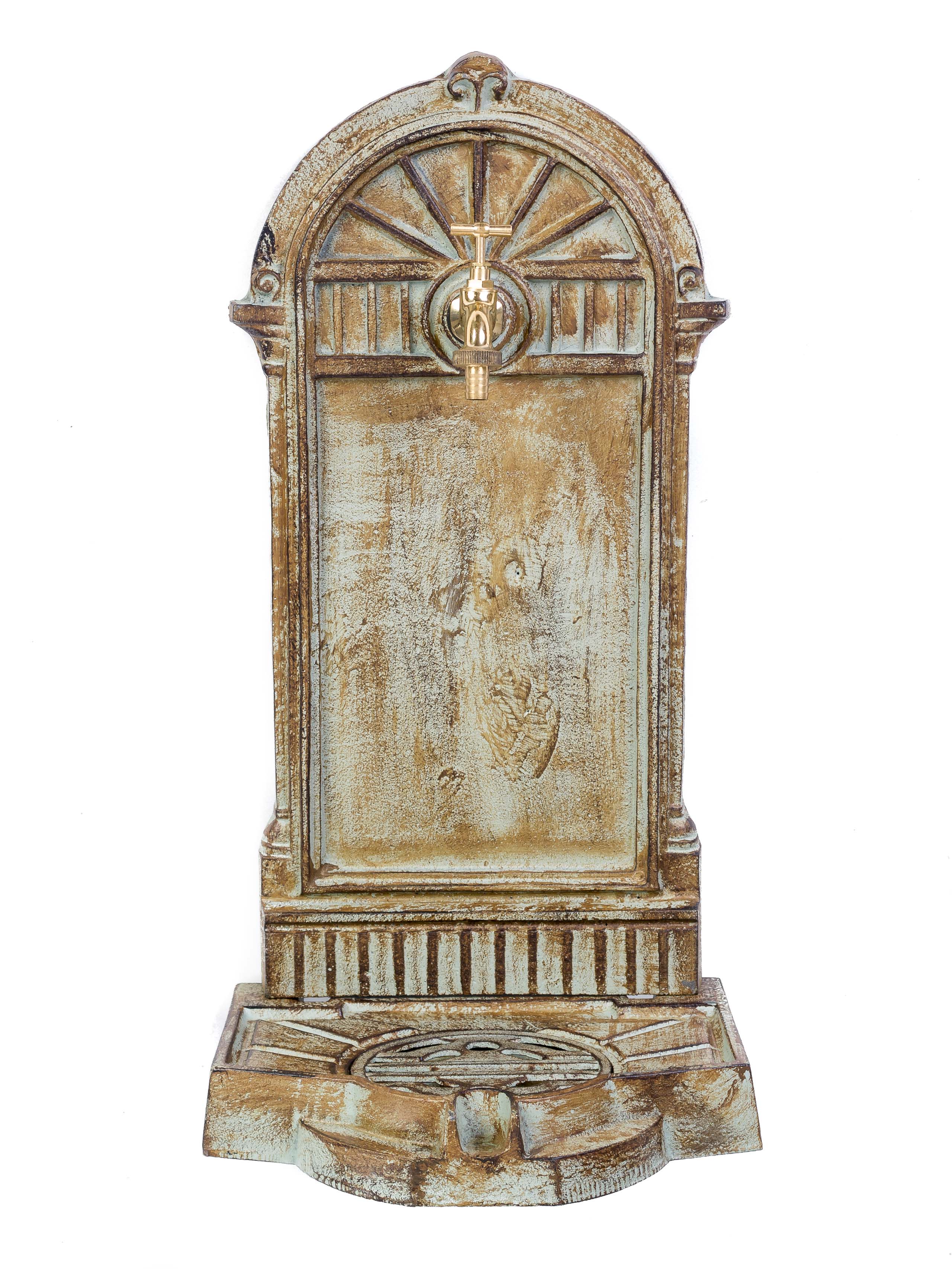 Standbrunnen 64cm Waschbecken 11kg Brunnen Eisen grün Wandbrunnen Antik-Stil