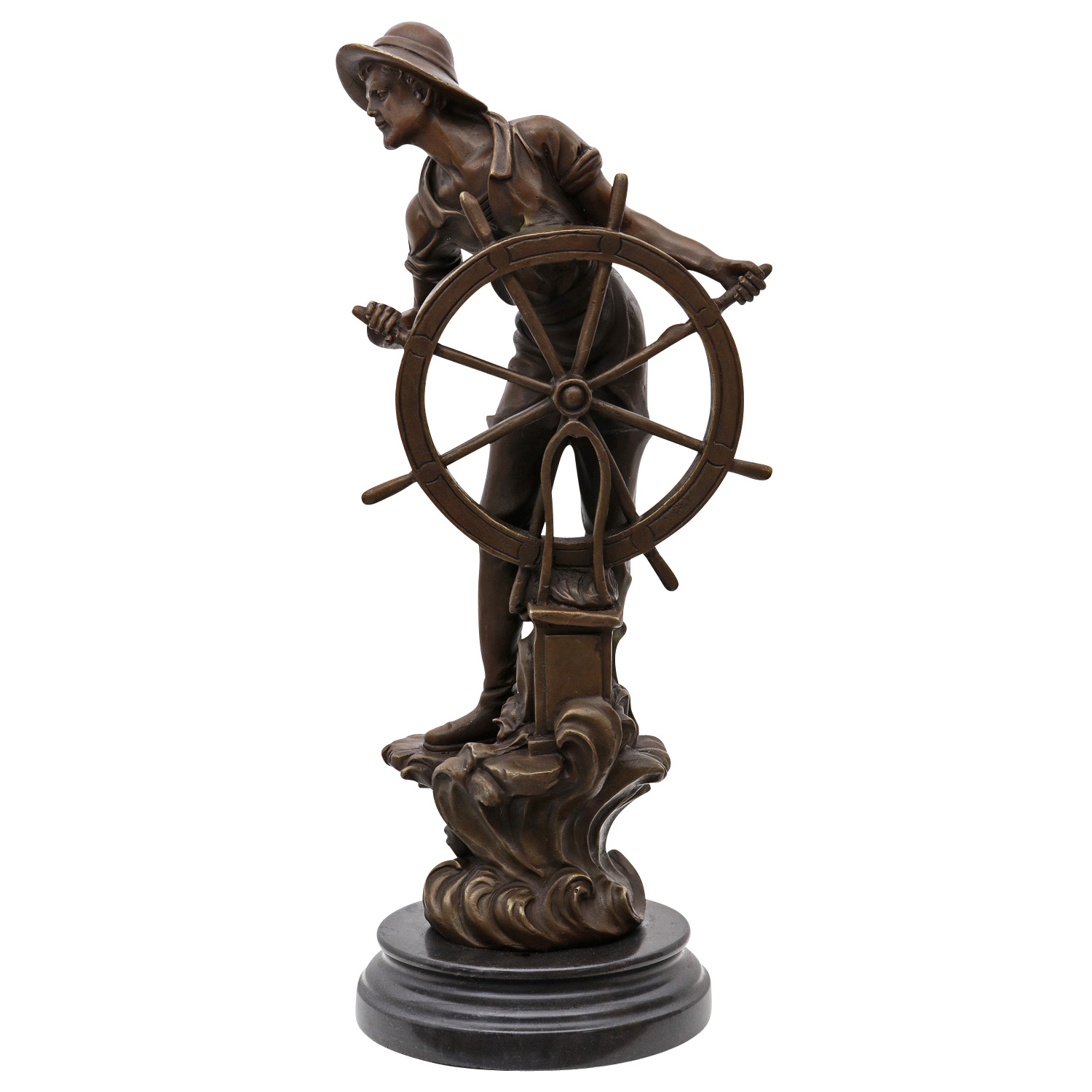 YB-240_1 Seefahrer Bronzeskulptur Kapitän Schiff maritim Nautik See Steuermann 43cm