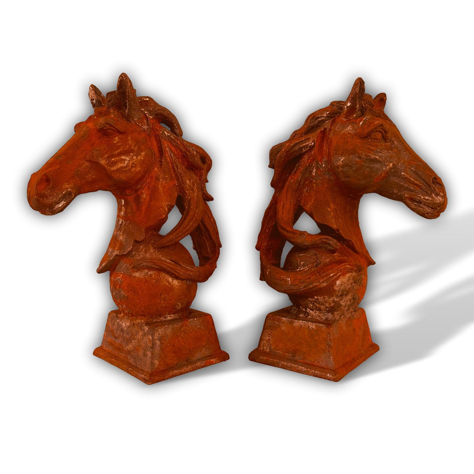 aubaho-FY2069-paar-201 Garden pair figure horsehead sculpture statue horse garden iron rust antique