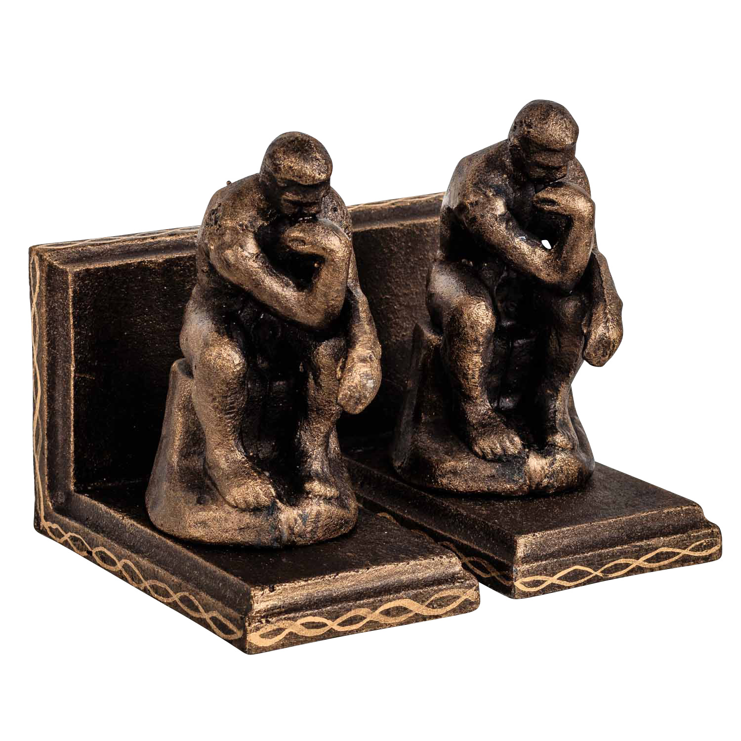 NG-92-6 2 Buchstützen Buchständer der Denker nach Rodin Figur Skulptur Eisen Antik-Stil