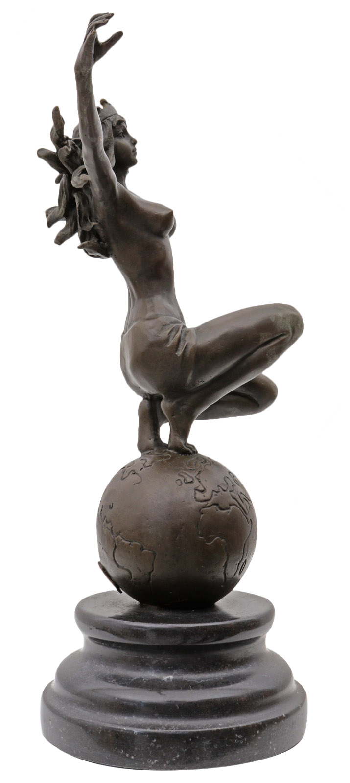 FA-30_3 Bronzeskulptur Frau Weltkugel im Antik-Stil Bronze Figur Statue 25cm