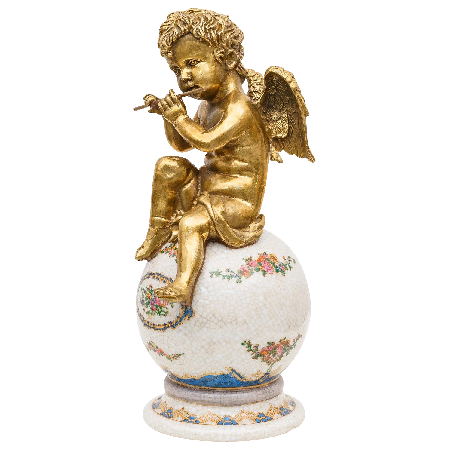 PT-199-11 Engel Paar Skulptur Kugel Porzellan Messing Antik-Stil 25cm