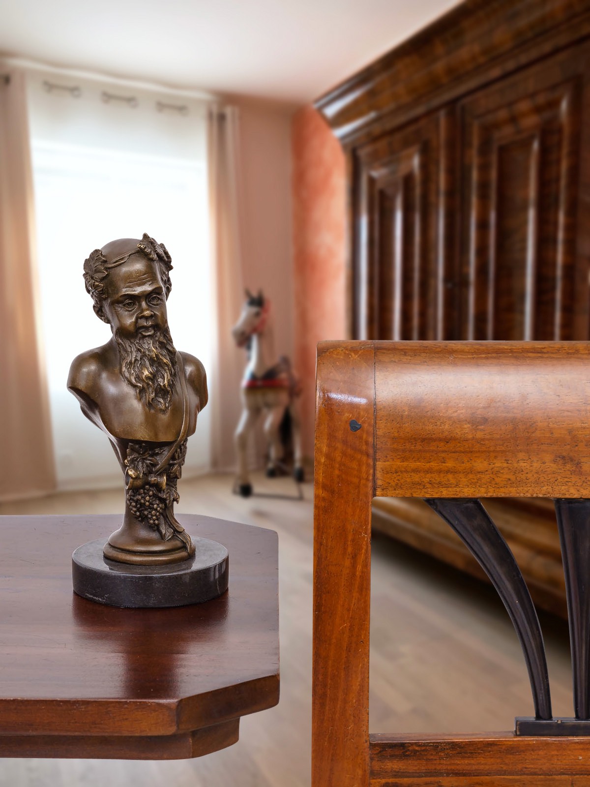 BE-64-8 Bronzefigur Bacchus römischer Gott des Wein Büste Skulptur Antik-Stil Bronze