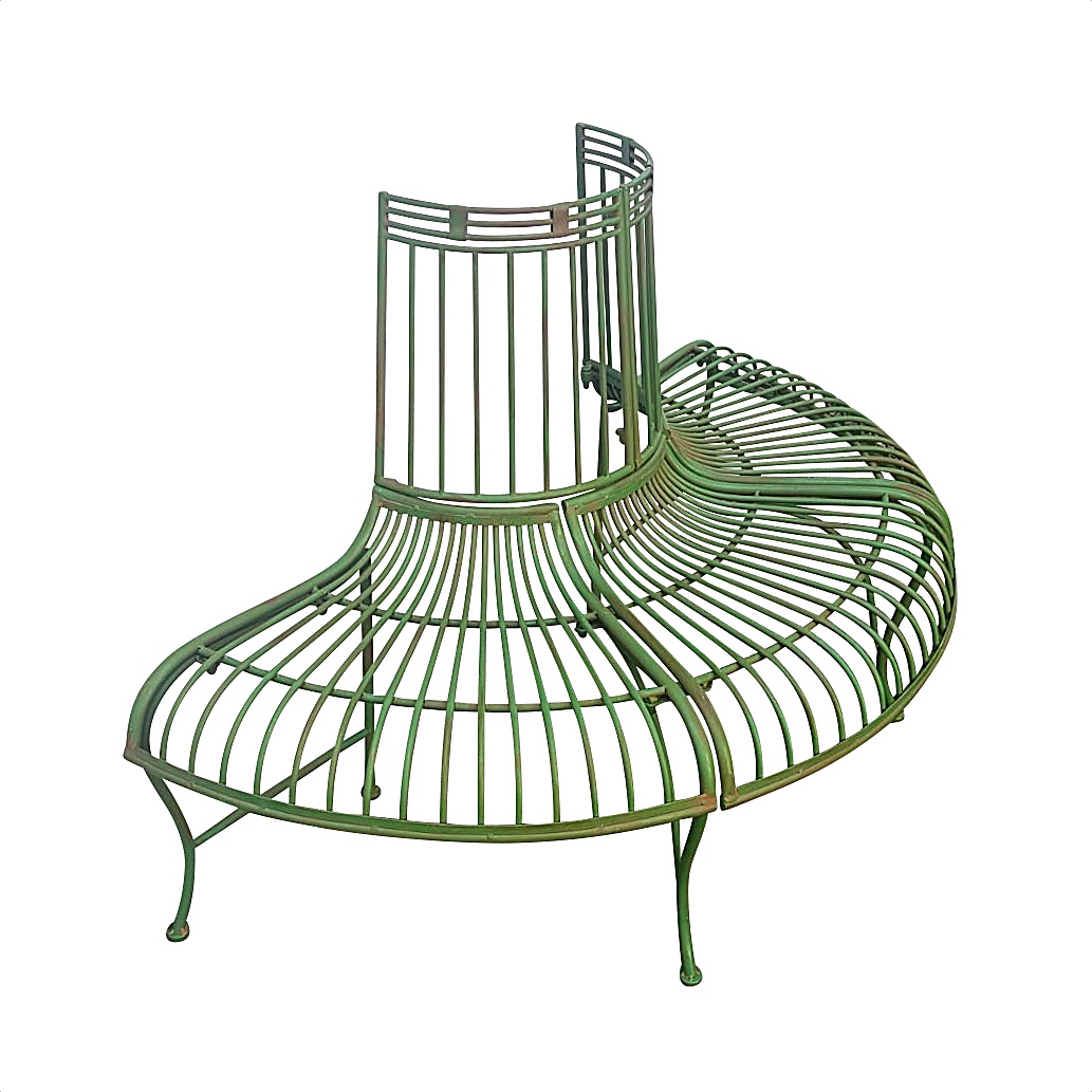 Baumbank-aubaho-1 Gartenbank Bank Baumbank Möbel Garten grün Metall Eisen Antik-Stil 134cm