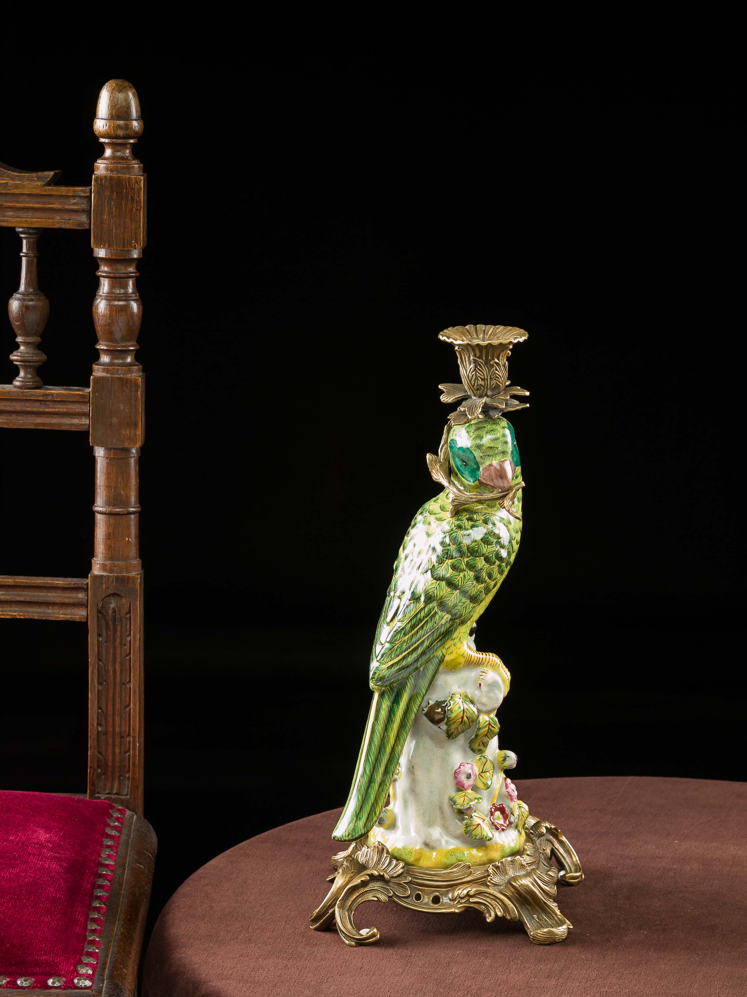 PT-89-PT-90-13 Paar Papagei Kerzenständer Porzellan antik Stil Kerzenleuchter 37cm candlestick