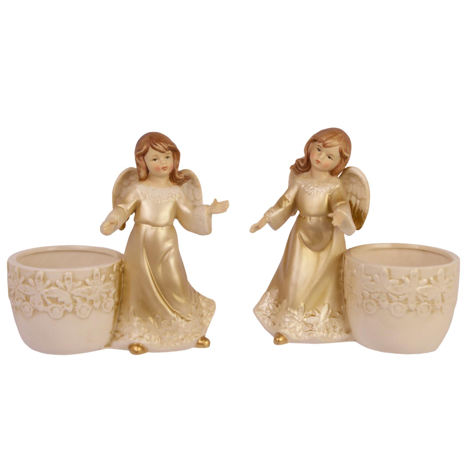 PK-38 Pair of tealight holders Christmas angel decoration porcelain 15cm antique style