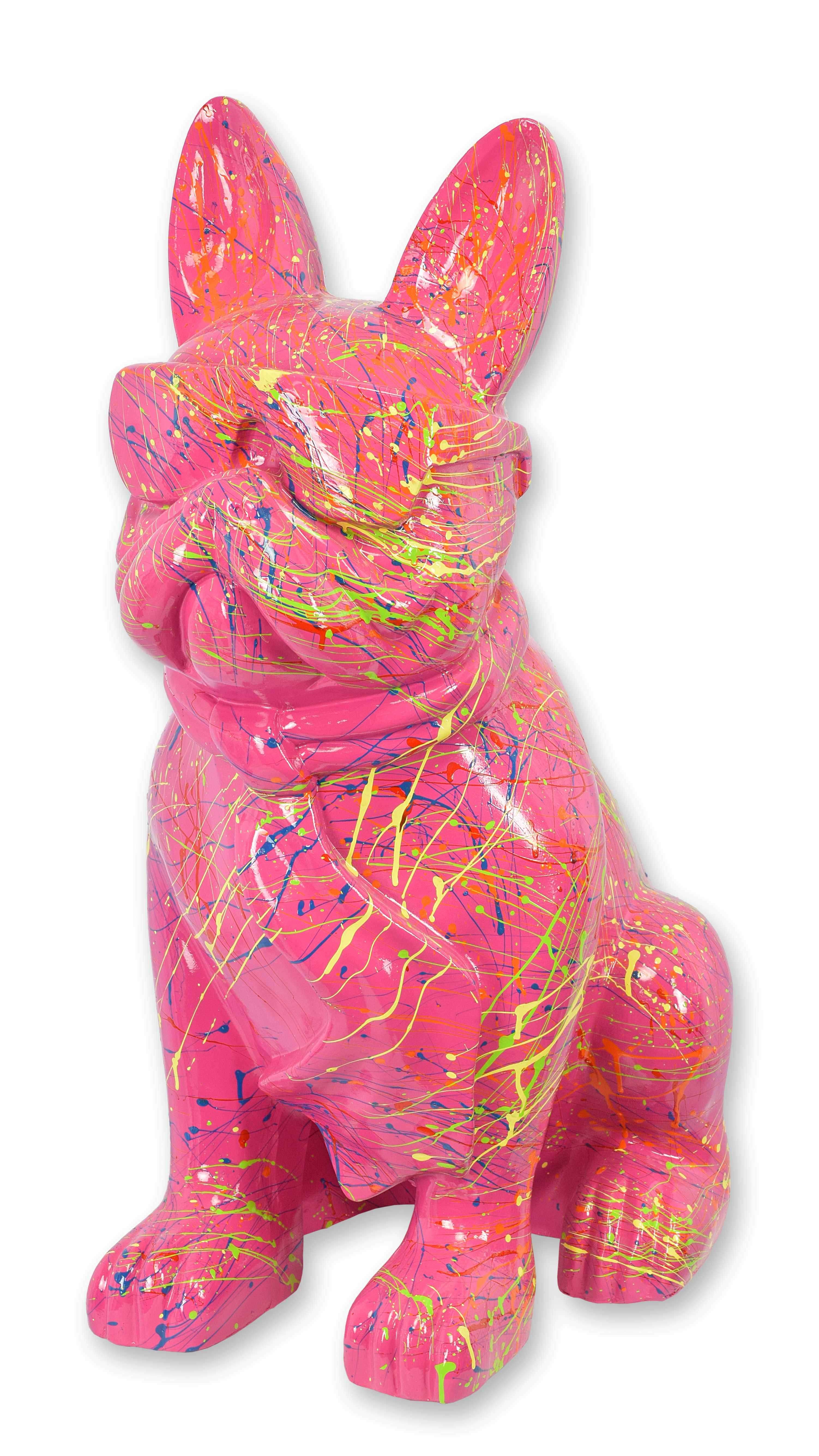 A resin bulldog with sunglasses and tie - pink splash replica retro design decoration