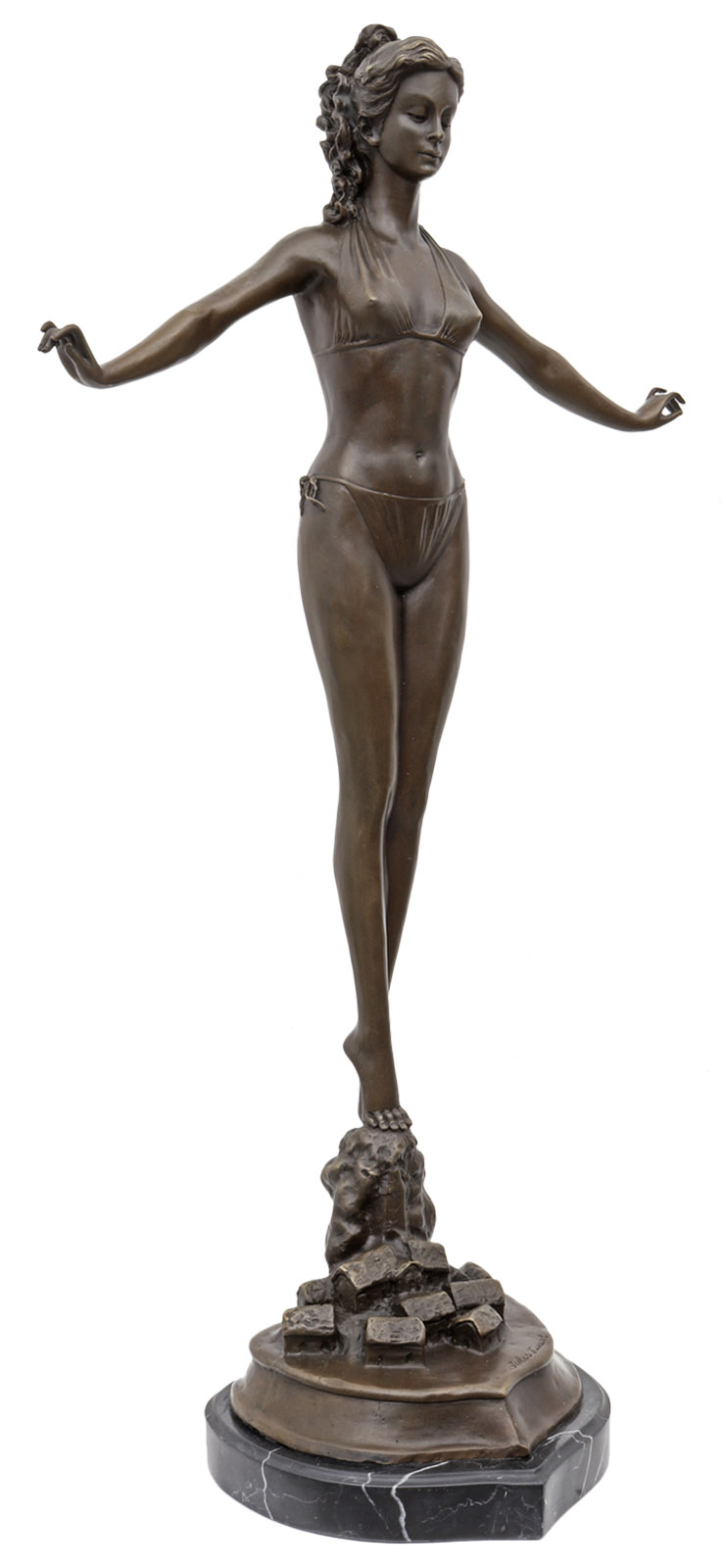 BR-163_2 Bronzeskulptur erotische Kunst Erotik Bikini im Antik-Stil Bronze Figur Statue
