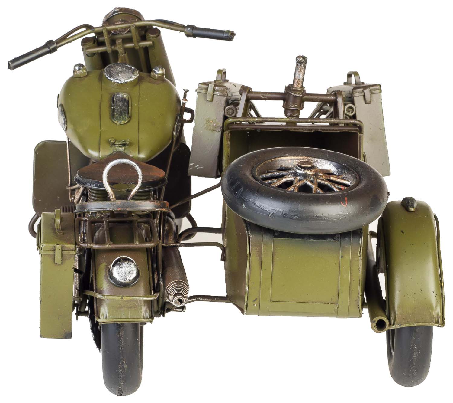 BL-20-04 Modell Motorradgespann Blech Metall Motorrad Gespann Oldtimer Antik-Stil 36cm