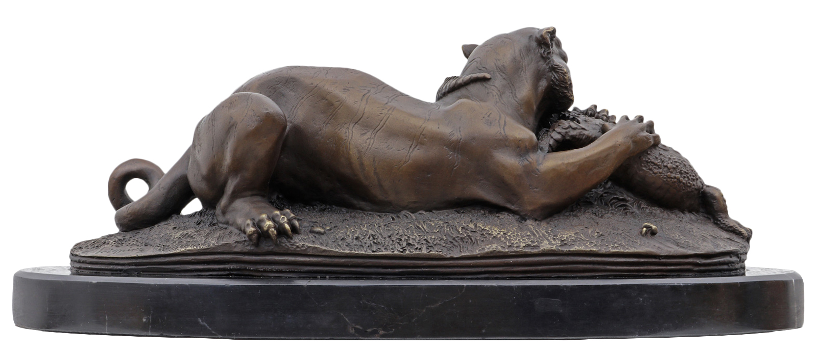 YY-32_2 Bronzeskulptur Tiger Gavial Krokodil im Antik-Stil Bronze Figur Statue 42cm