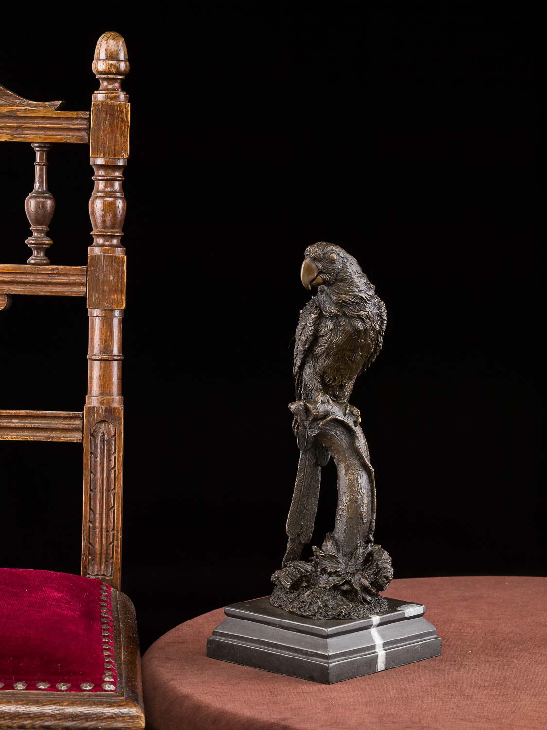 Bronzeskulptur Papagei auf Ast 34cm Skulptur Ara Vogel Bronze Figur Antik-Stil