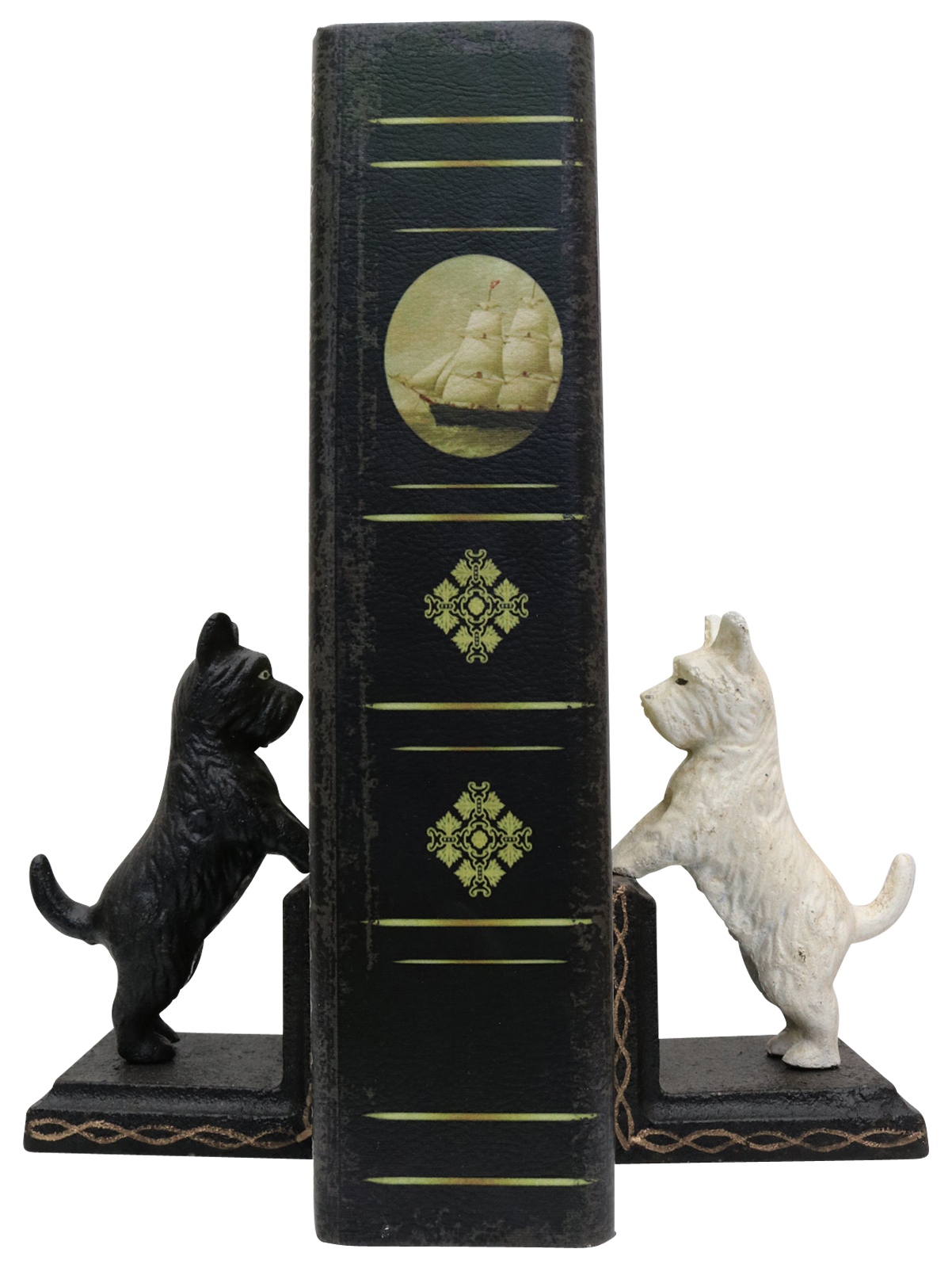XL-48_9 2 Buchstützen Buchständer Spitz Schnauzer Terrier Hund Figur Eisen Antik-Stil