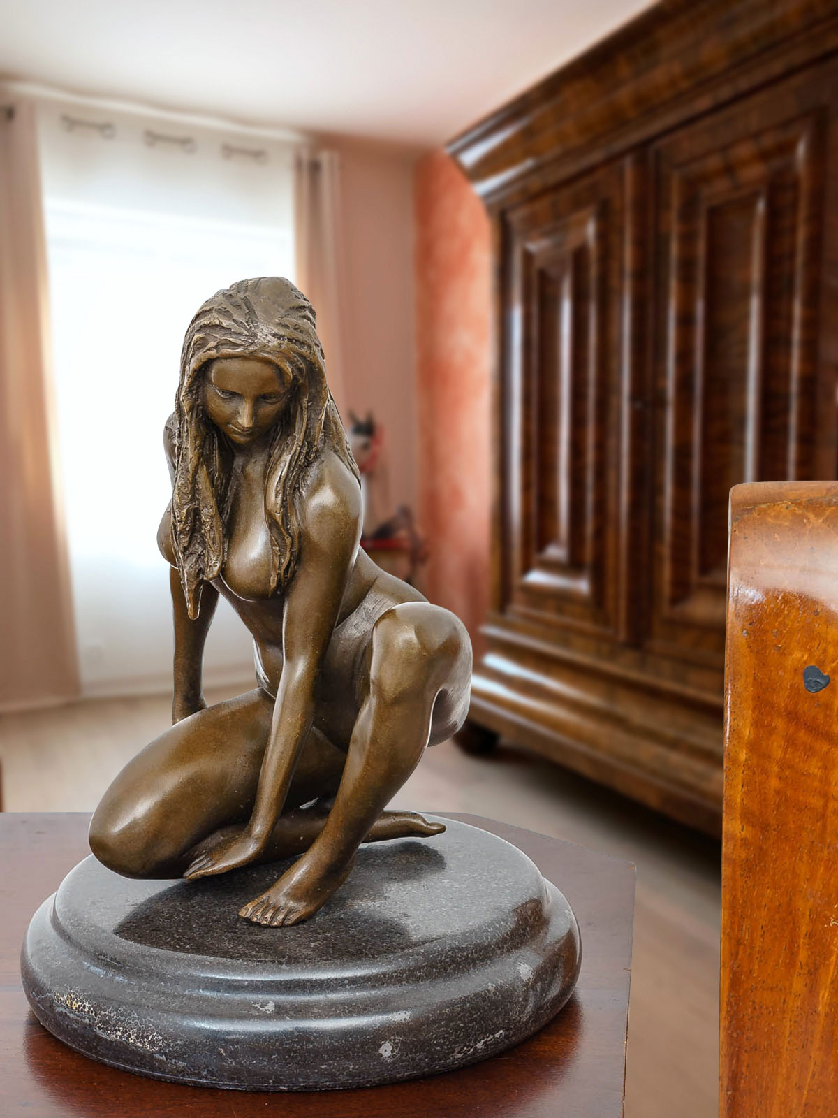 Bronzeskulptur Frau Erotik Kunst im Antik-Stil Bronze Figur Statue 20cm