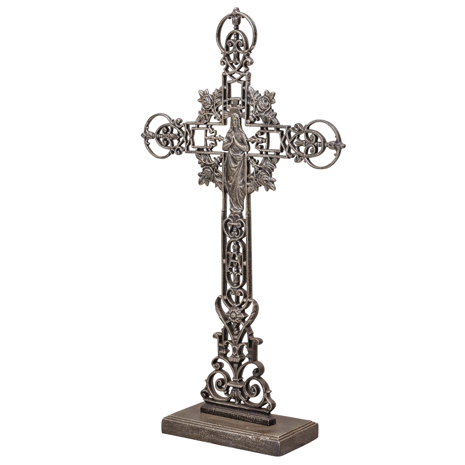 TX-51-7 XXL 88cm Kreuz Kruzifix Anitk-Stil Eisen Deko Standkreuz Kirche braun Altar