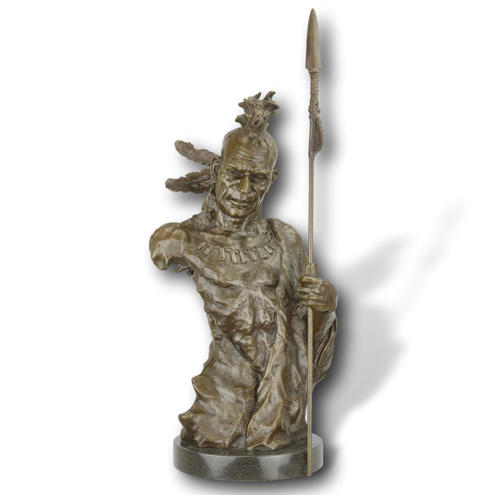 YY-119ab Bronzefigur Indianer Krieger Torso Bronze Skulptur Statue Antik-Stil 48cm