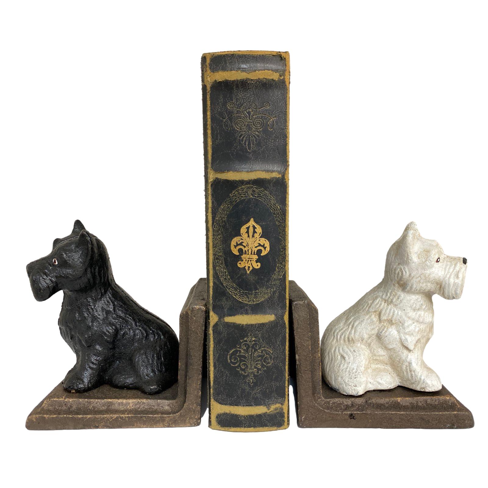 2 Buchstützen Buchständer Scottish Terrier Hund Figur Eisen 32cm Antik-Stil