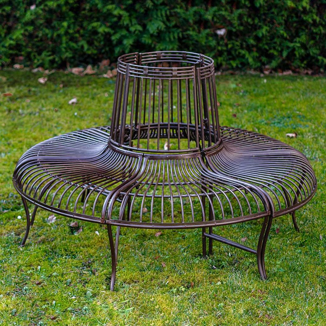 Baumbank-Aubaho Gartenbank Set Bank Antik-Stil Garten Metall Eisen braun Möbel Baumbank