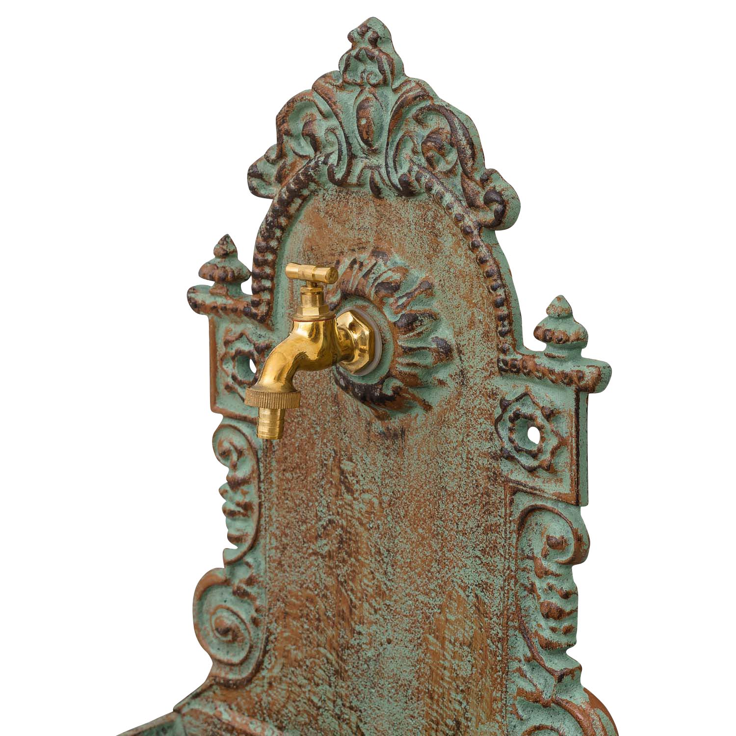 Waschbecken Wandbrunnen Garten Eisen Antik-Stil Brunnen 80cm grün