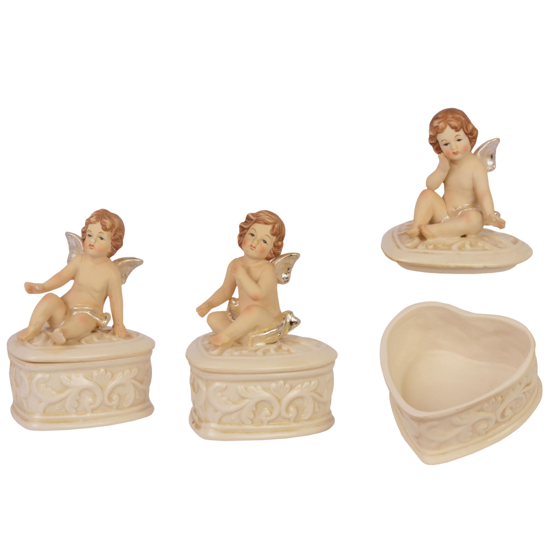 PK-35 3x Schmuckschatulle Dose Weihnachten Dekoration Porzellan Engel 13cm Antik-Stil