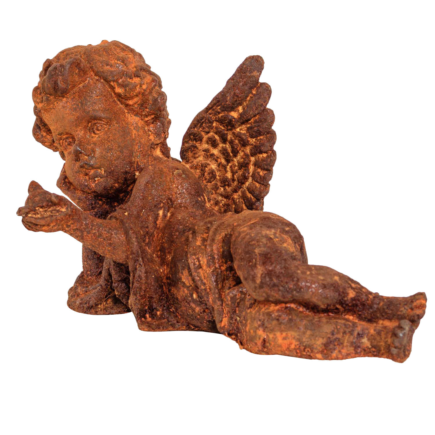 aubaho-FNG04-R-3 Gartenskulptur Engel liegend Eisen Garten rost Eisenfigur Skulptur Antik-Stil