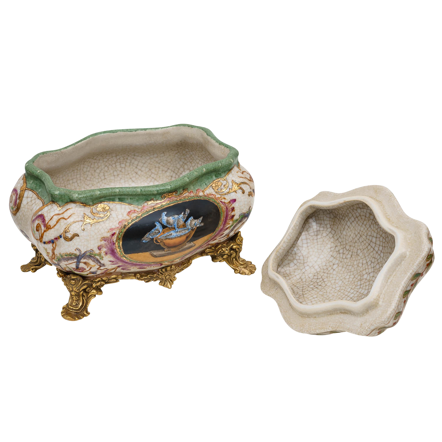 PT-167-7 Porzellan Schatulle Schmuckschatulle Porzellanbox Dose Schwan Antik-Stil 17cm