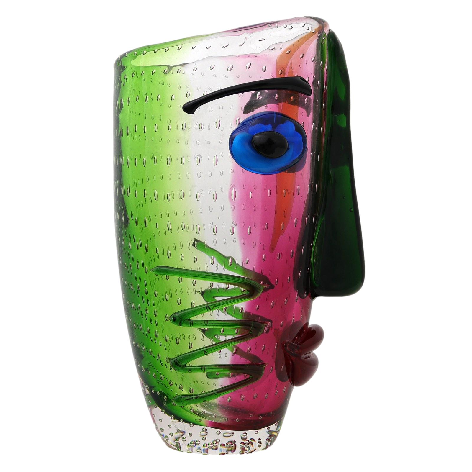 Glasvase Vase Gesicht Glas im Murano Antik Stil 30cm