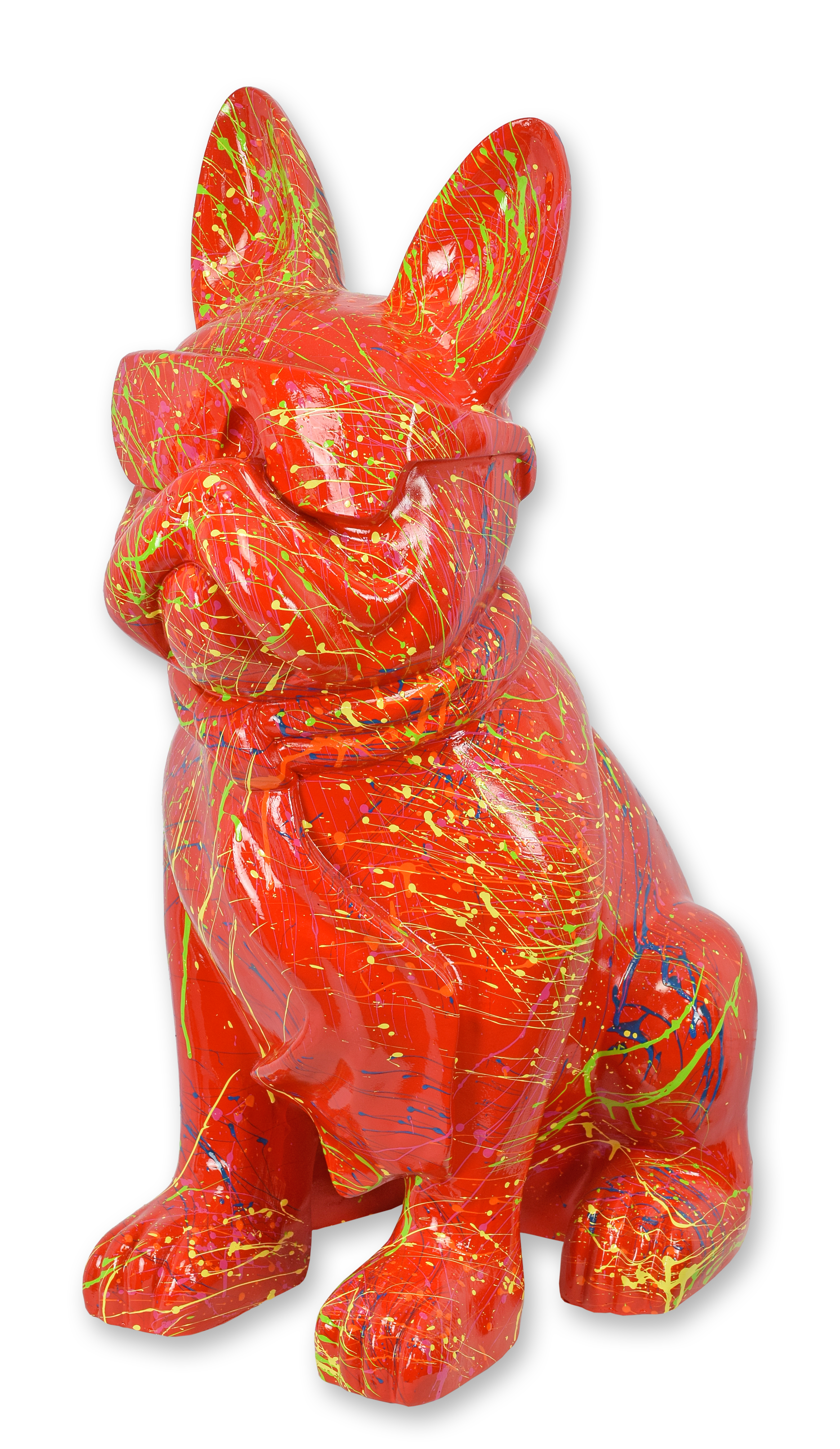 A resin bulldog with sunglasses and tie - red splash replica retro design decoration