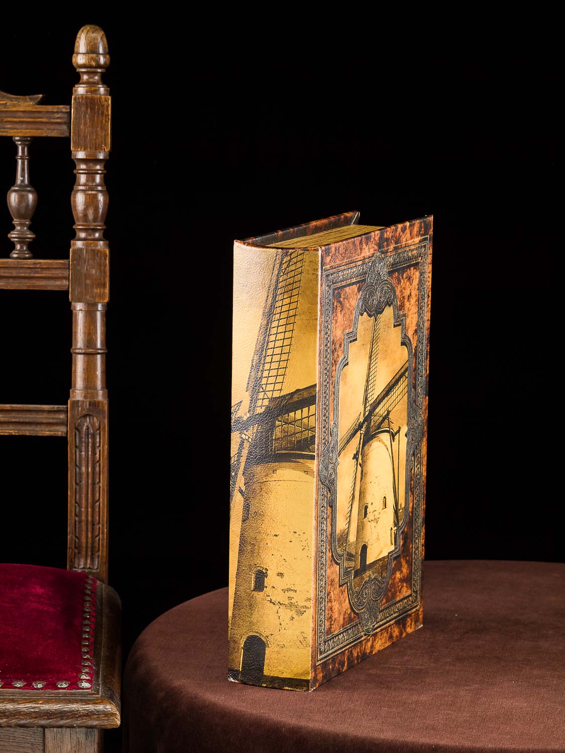 2016-12-07_Auktionshaus_070 Schatulle Windmühle Holz Buchattrappe Box Kästchen Etui Buch antik Stil book XL