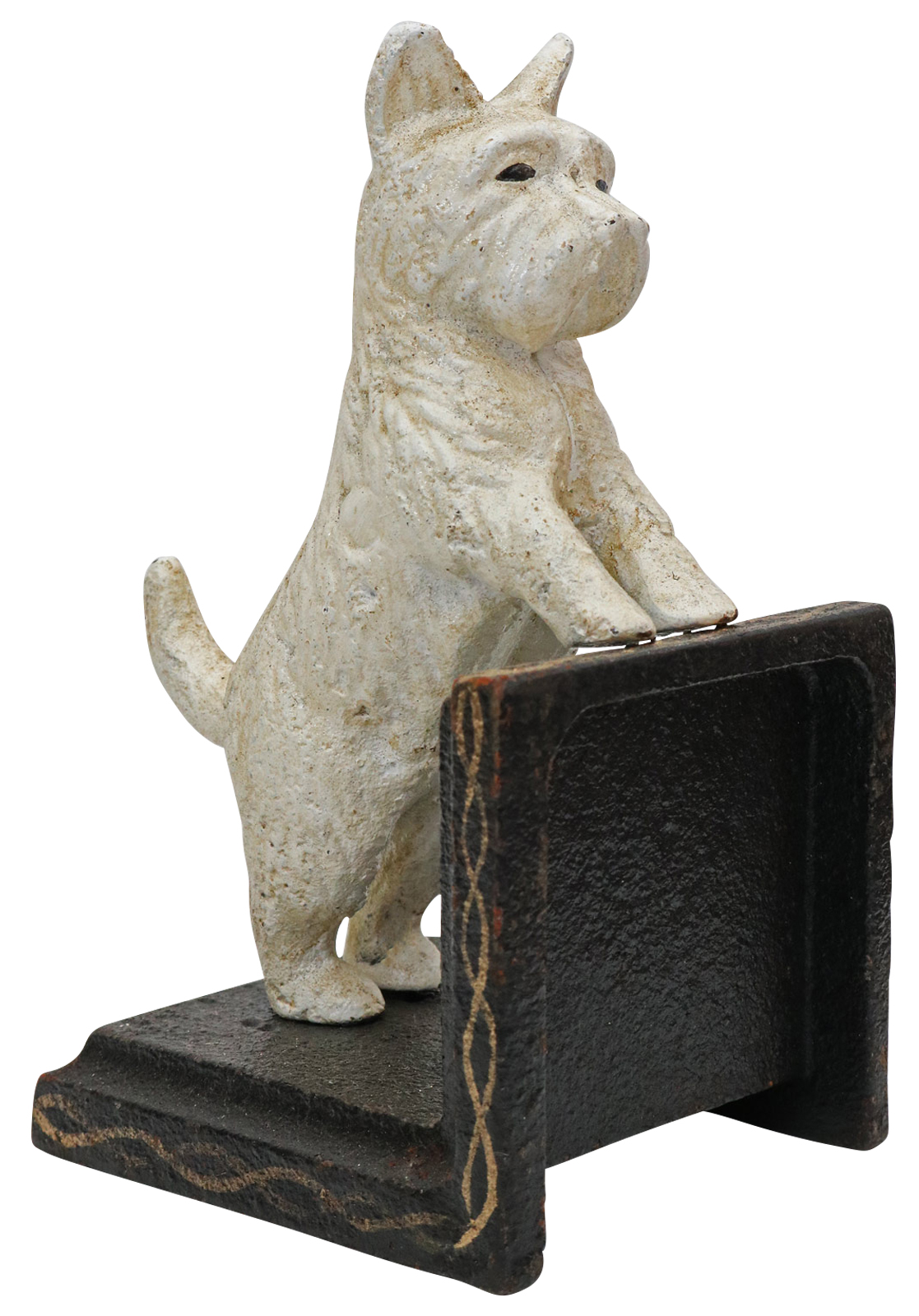 XL-48_5 2 Buchstützen Buchständer Spitz Schnauzer Terrier Hund Figur Eisen Antik-Stil