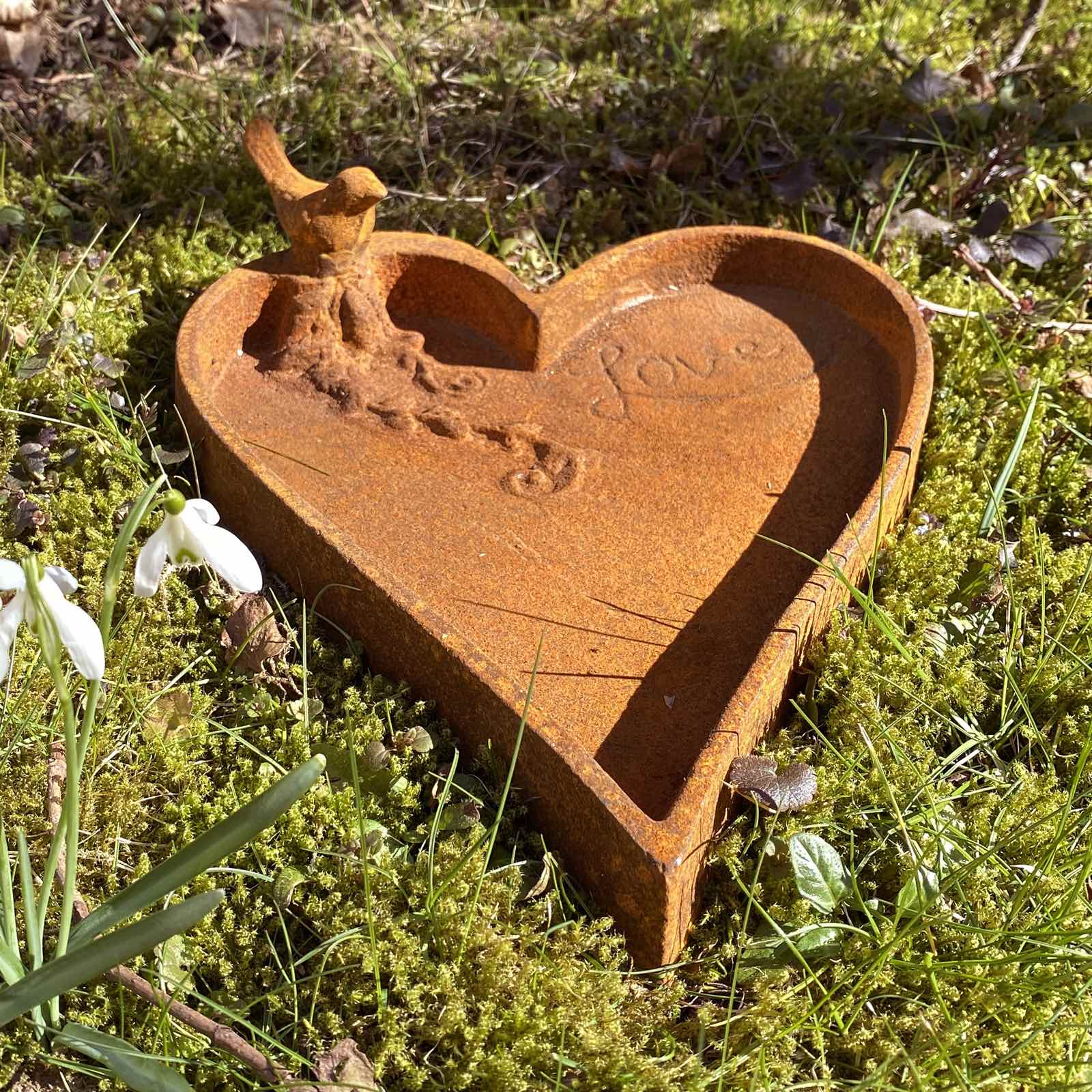 aubaho-IZ-2268-11 Schale Vogeltränke Herz Liebe Vogelbad Eisen Garten Dekoration Antik-Stil Love