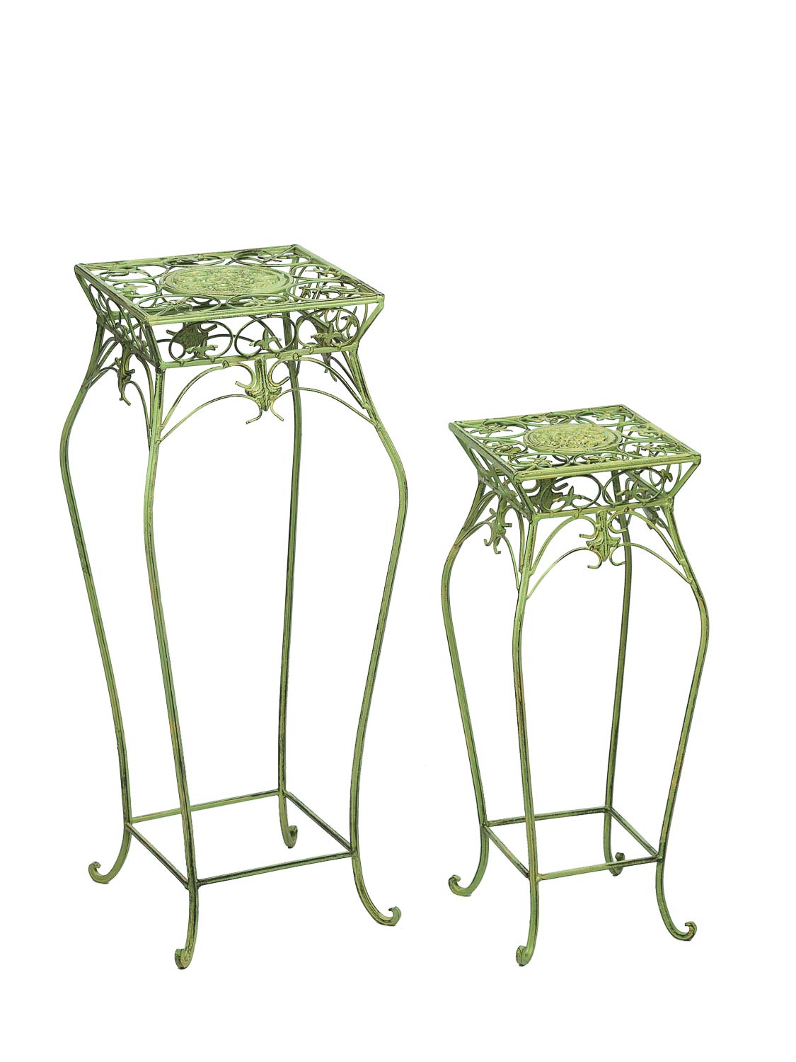 2x Blumenhocker Blumentisch Blumenständer Garten Grün Eisen Blumensäule garden