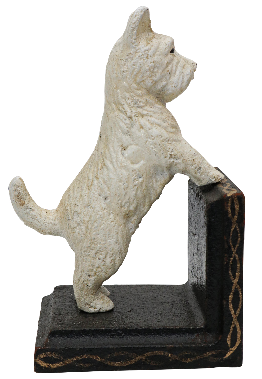 XL-48_6 2 Buchstützen Buchständer Spitz Schnauzer Terrier Hund Figur Eisen Antik-Stil