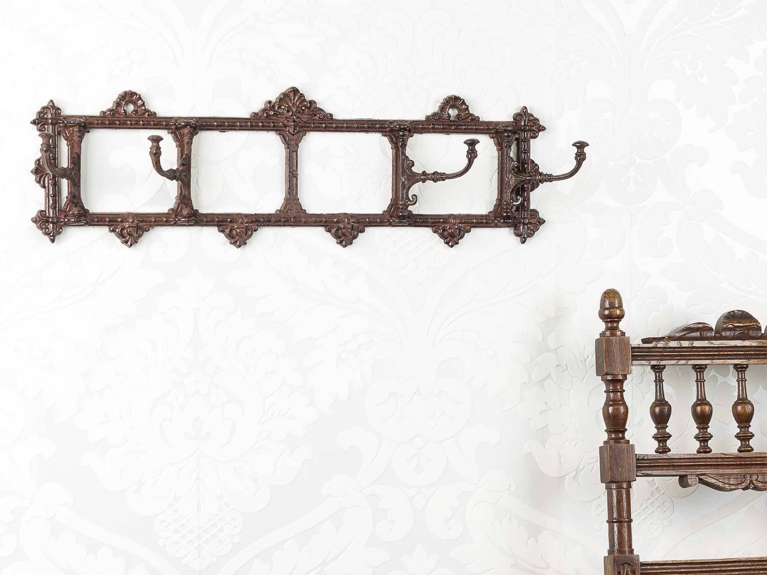 2016-03-29_Auktionshaus_156 Wandgarderobe Garderobe Jugendstil antik Stil 63cm Kleiderhaken braun wardrobe