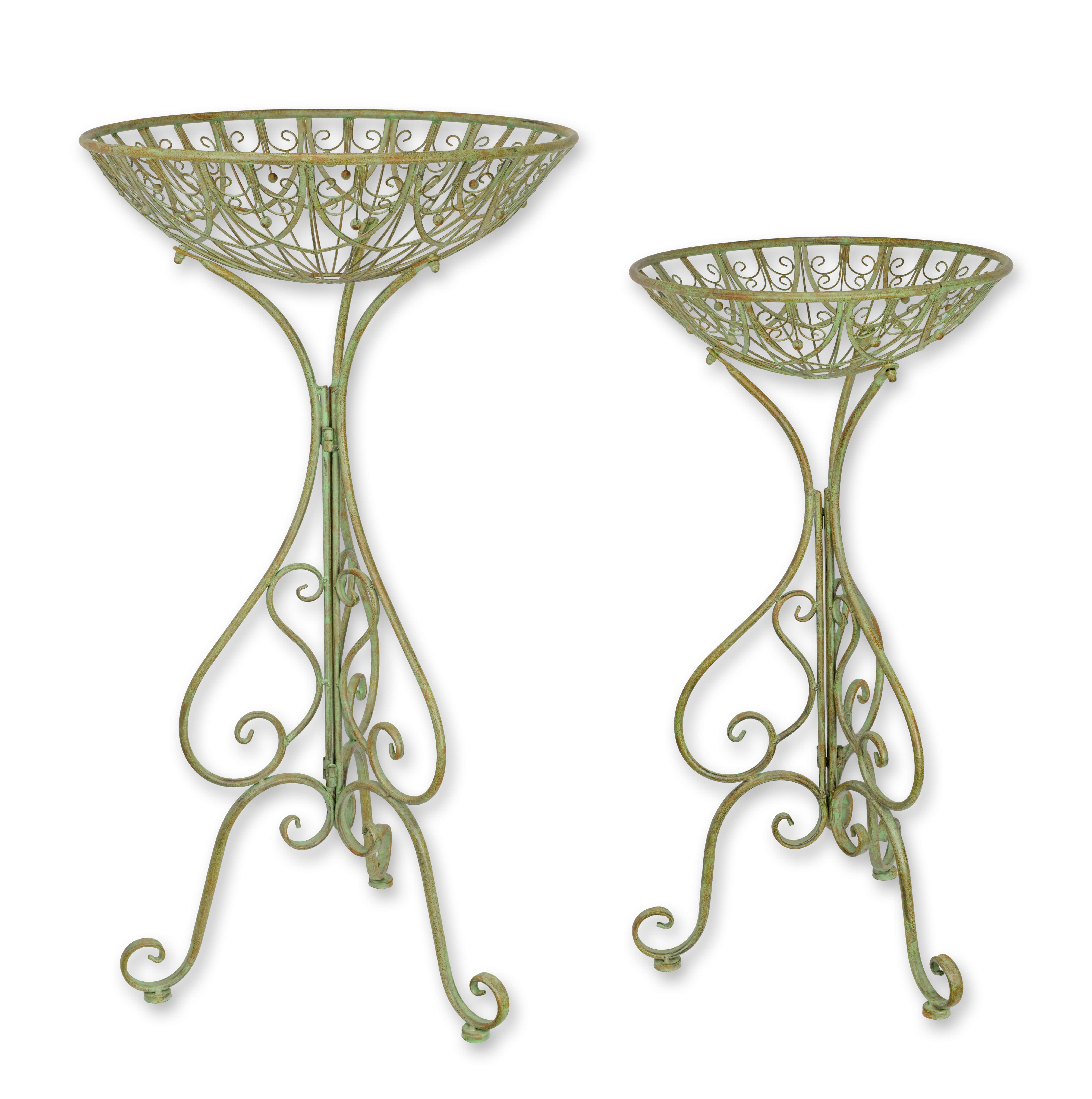 A pair of iron flower bowls on stand replica retro design decoration