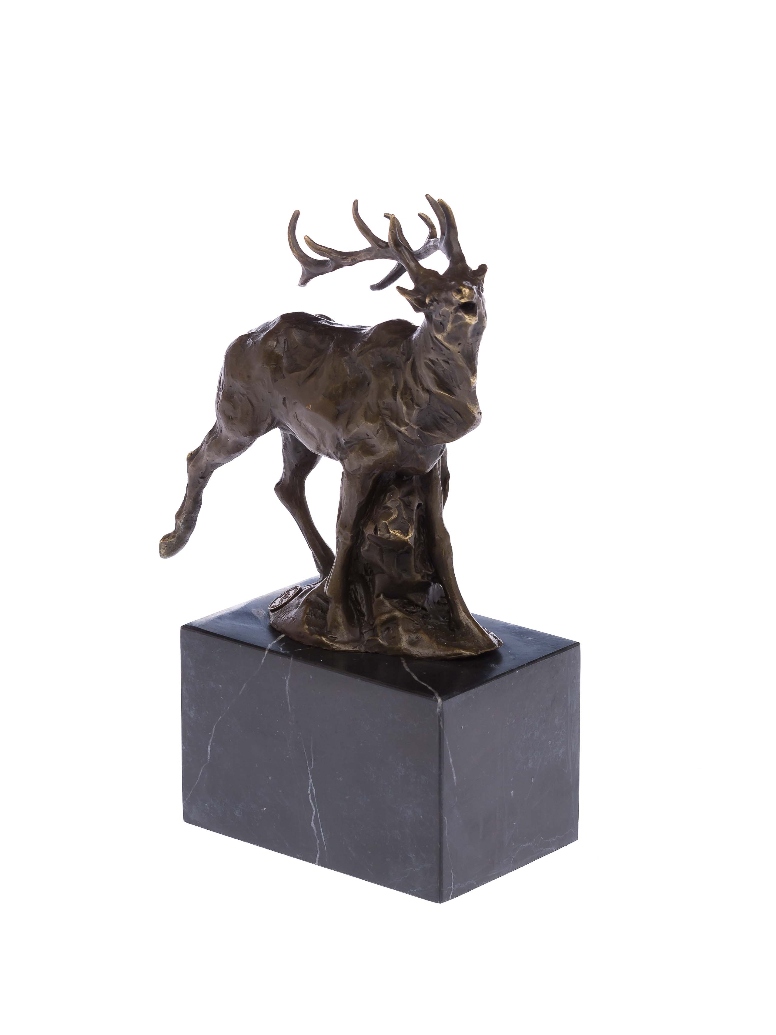 BRONZESKULPTUR HIRSCH BRONZE SKULPTUR MARMOR JÄGER JAGD RÖHRENDER