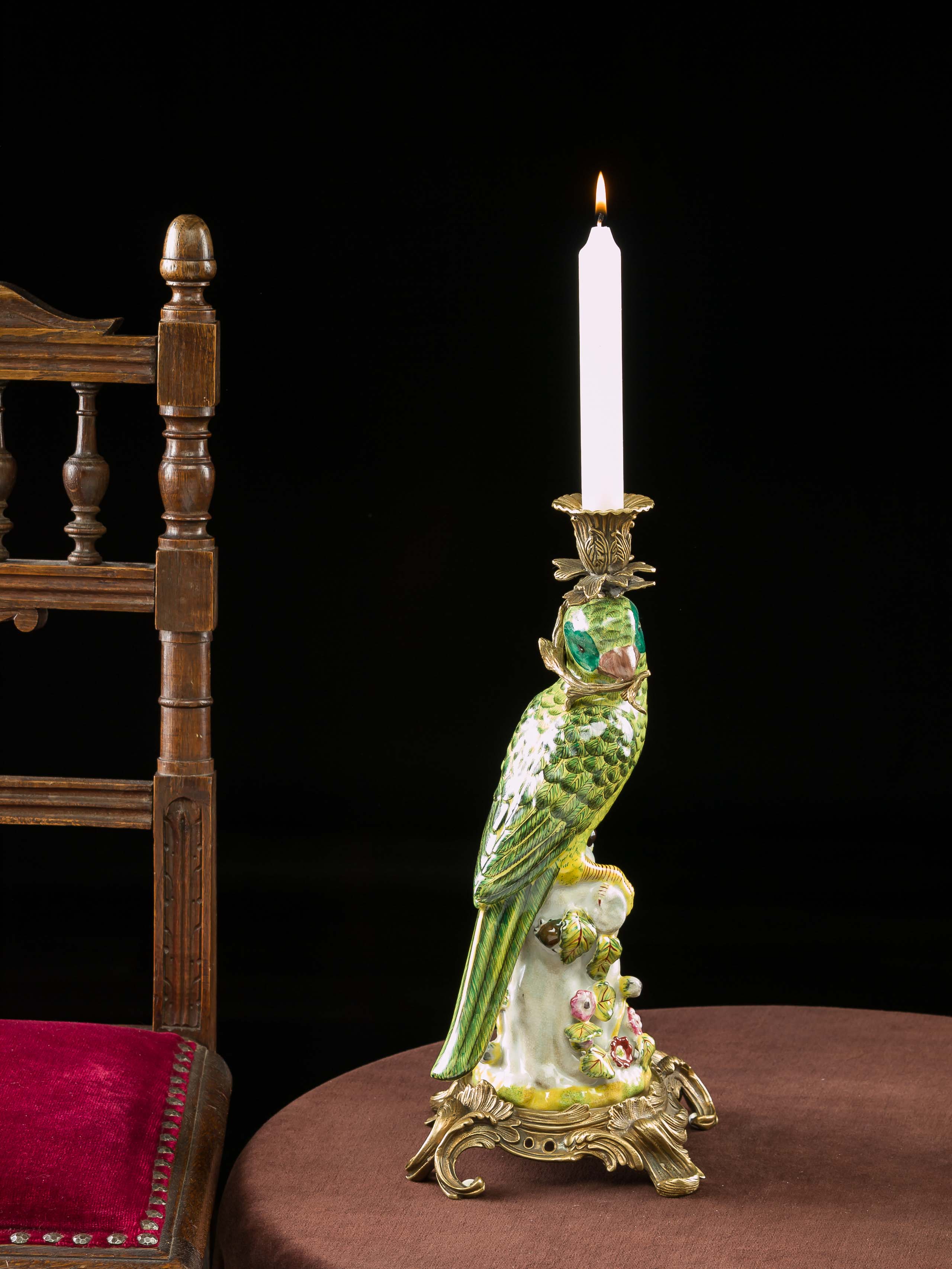 PT-89-PT-90-14 Paar Papagei Kerzenständer Porzellan antik Stil Kerzenleuchter 37cm candlestick