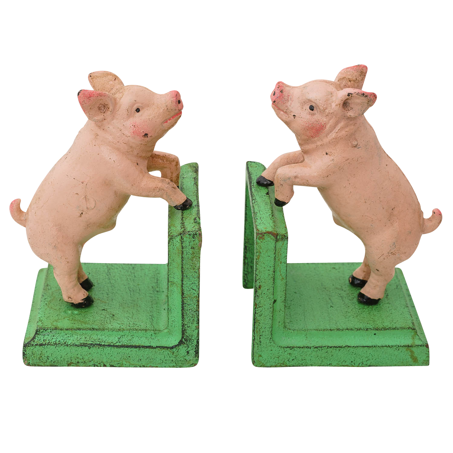 2 Buchstützen Buchständer Schwein Statue Figur Skulptur Eisen 14cm Antik-Stil
