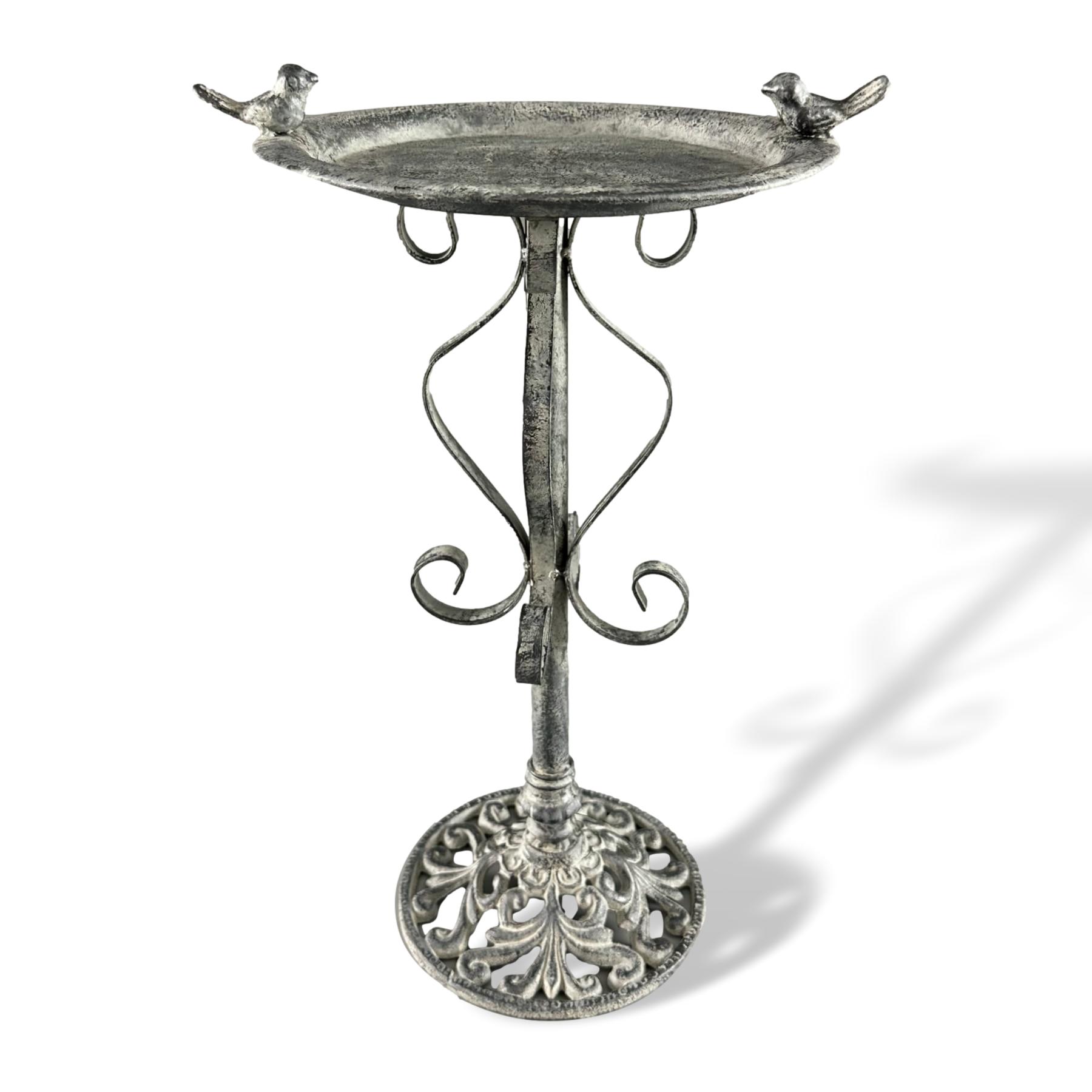 Bird bath garden bird basin decoration metal grey antique style 44cm