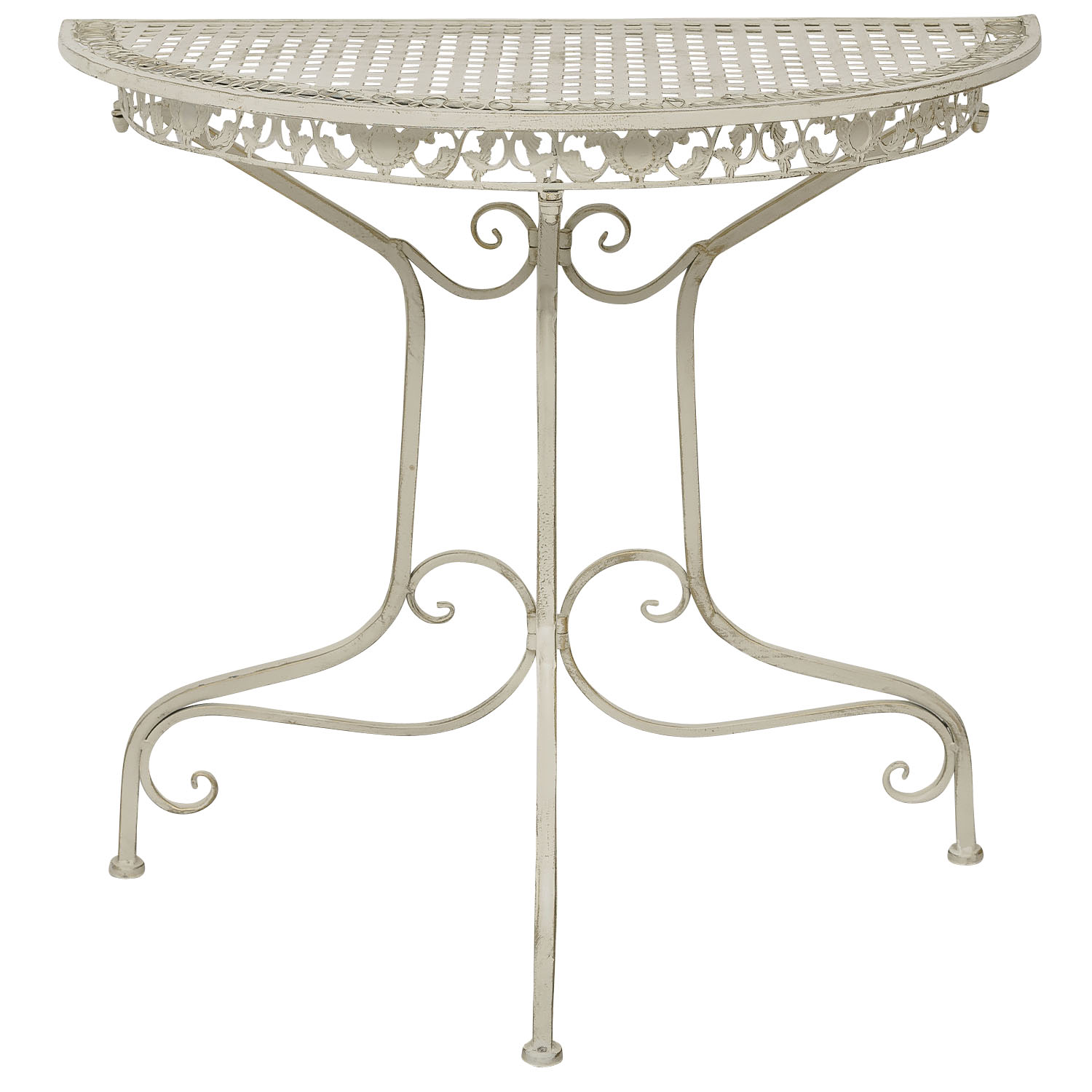 SW170200AW-9 Balkontisch Gartentisch Eisen Tisch Garten weiss Antik-Stil halbrund Konsole