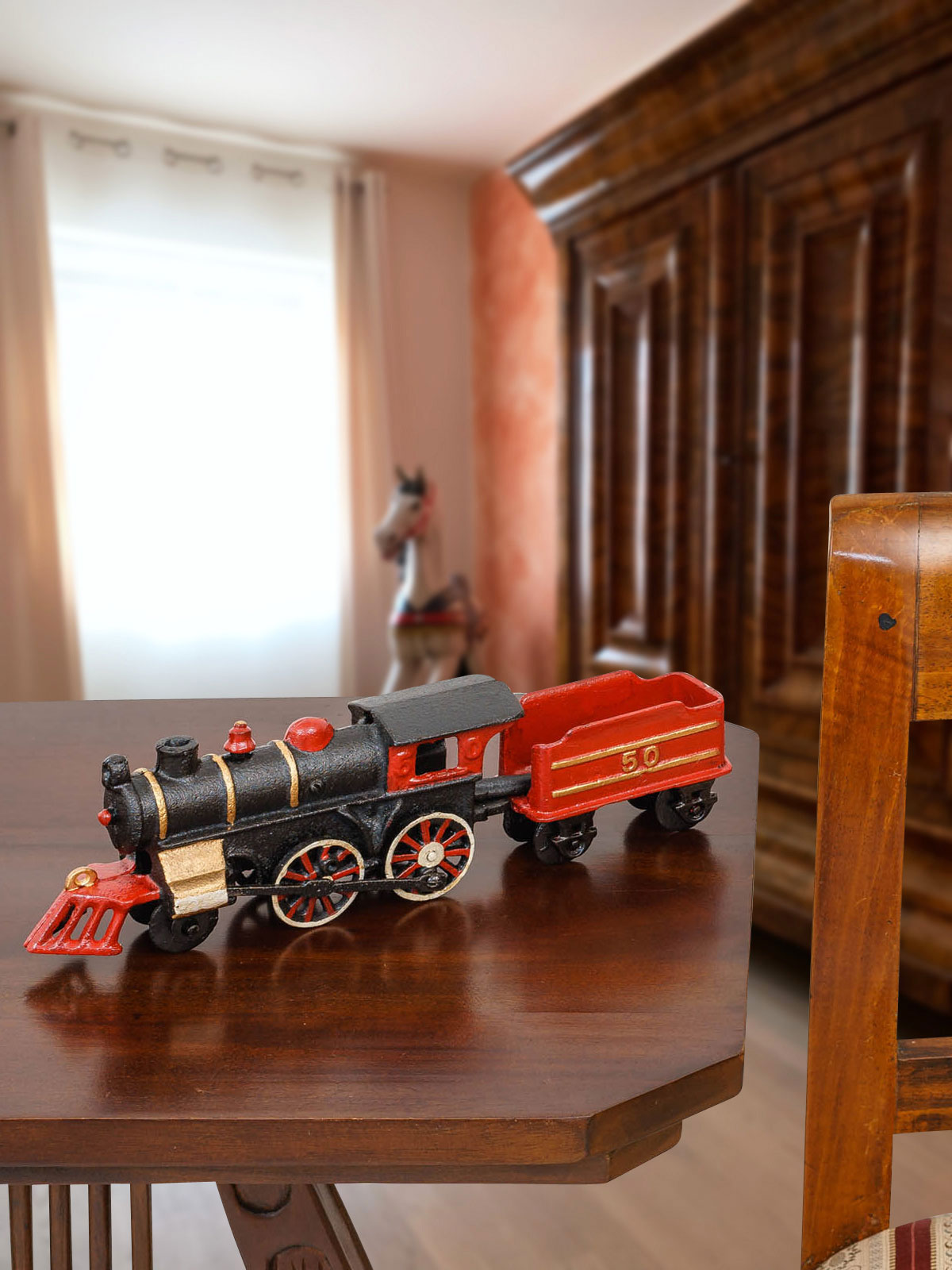 GU097-9 Modellbahn Eisenbahn Lok Anhänger Zug Gusseisen Antik Stil 29cm