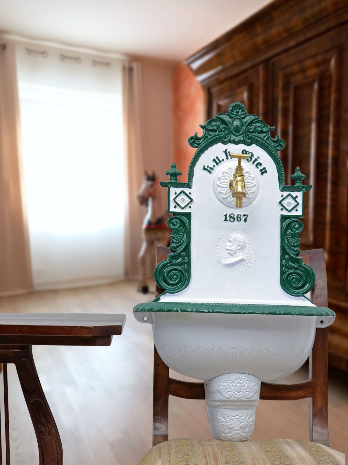 aubaho-LS-206-WG1_4_9 Brunnen 72cm Wandbrunnen Alu Waschbecken im Nostalgie Antik-Stil Kaiser Wien