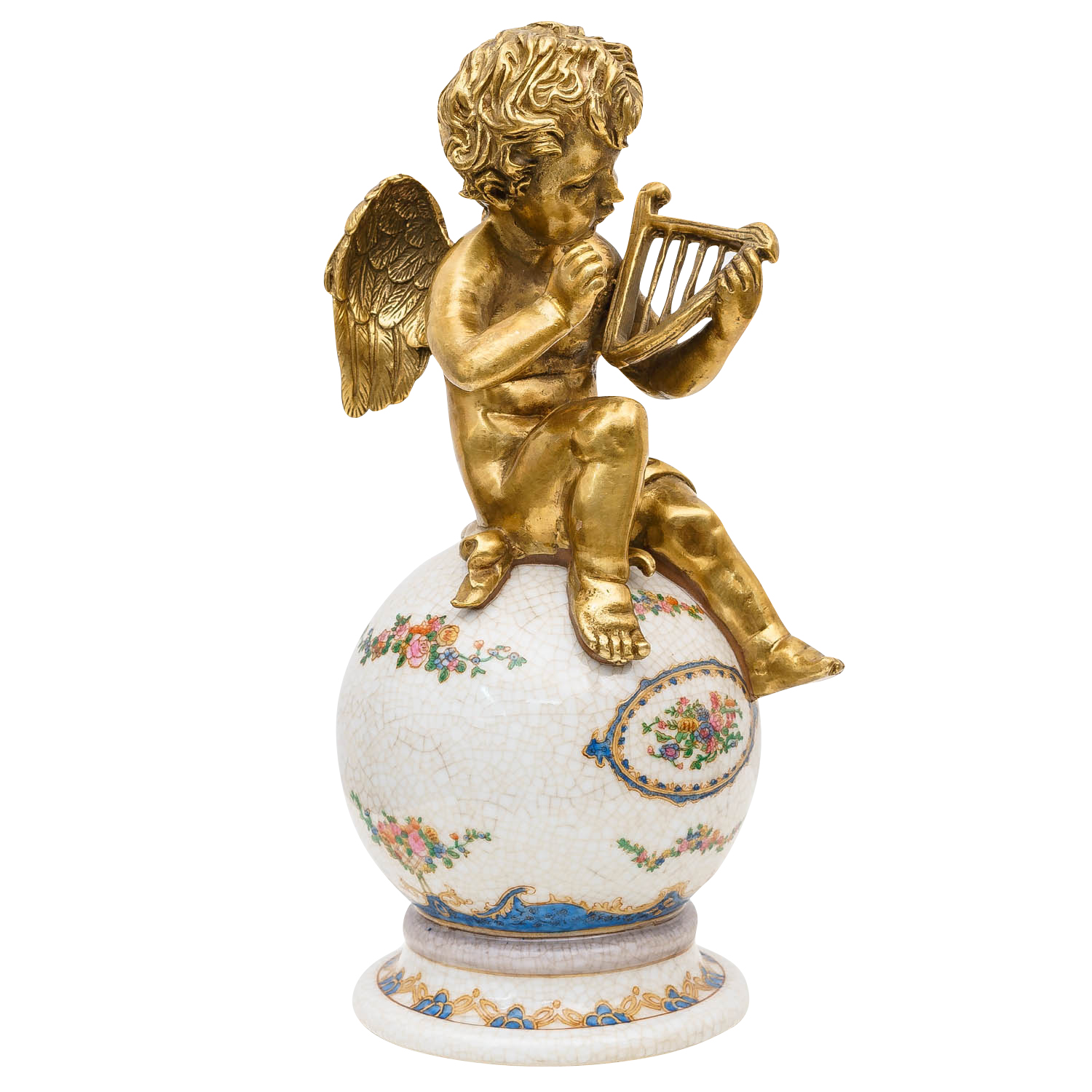 PT-199-09 Engel Paar Skulptur Kugel Porzellan Messing Antik-Stil 25cm